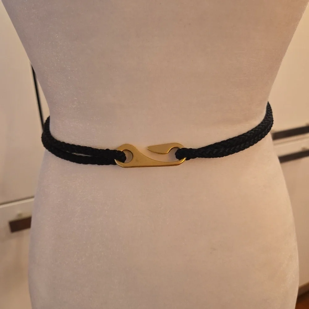 Vintage Braided Nylon Embellished Wood Accent Belt Womens Medium Large